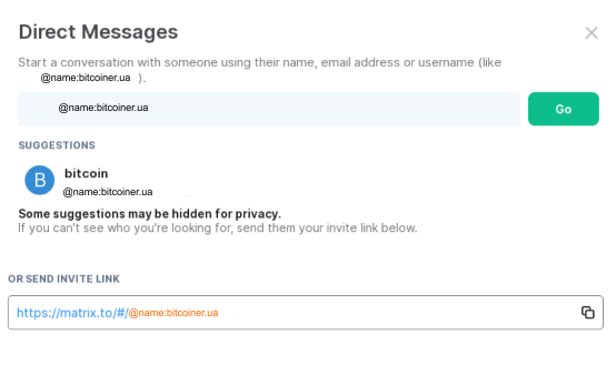 Screenshot of the window for creating a new chat