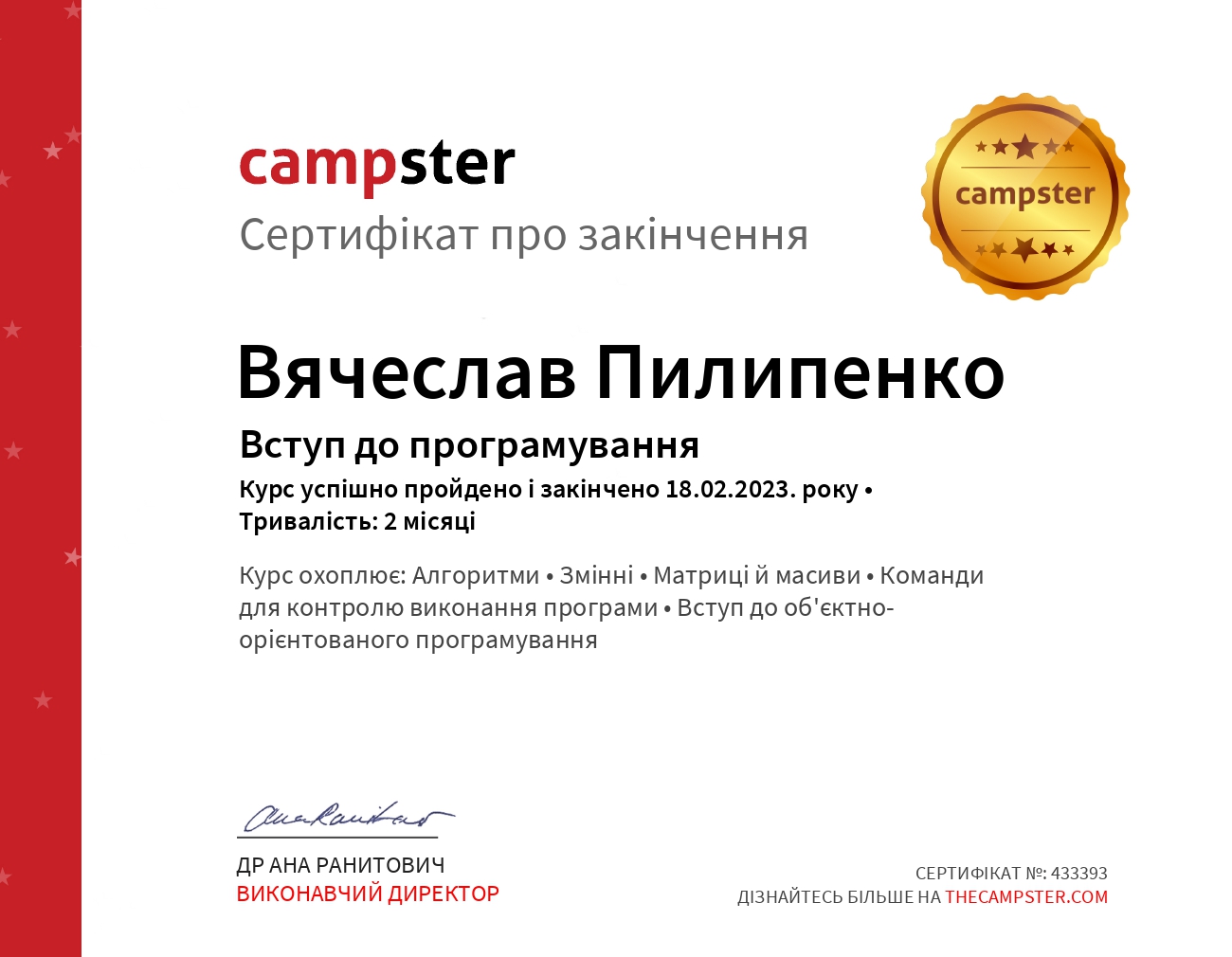 Campster. Course: Introduction to programming.